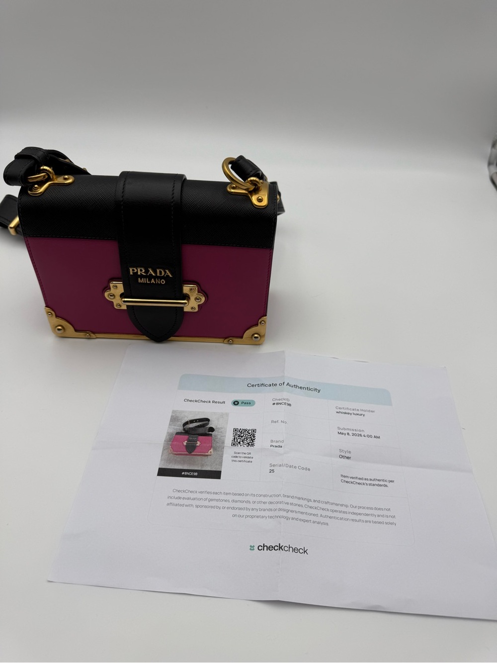 Prada Pink and Black Cahier with gold hardware